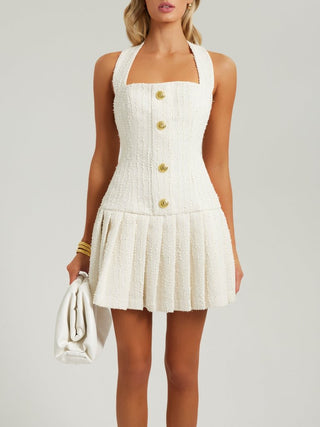 Cream tweed flare mini dress - HEIRESS BEVERLY HILLS