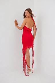 Red asymmetric ruffle dress - HEIRESS BEVERLY HILLS