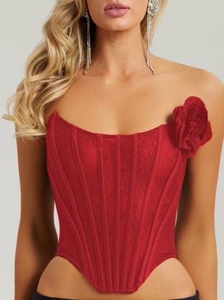 Red lace mesh corset top with flower - HEIRESS BEVERLY HILLS