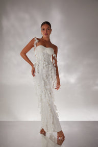 White corset petal linen maxi dress - HEIRESS BEVERLY HILLS