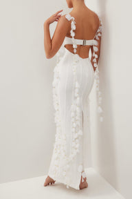 White corset petal linen maxi dress - HEIRESS BEVERLY HILLS
