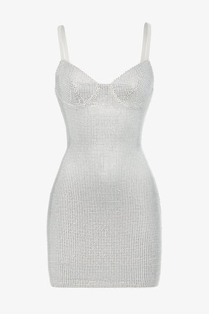 Gemma Crystal Chain Dress White with Silver / L