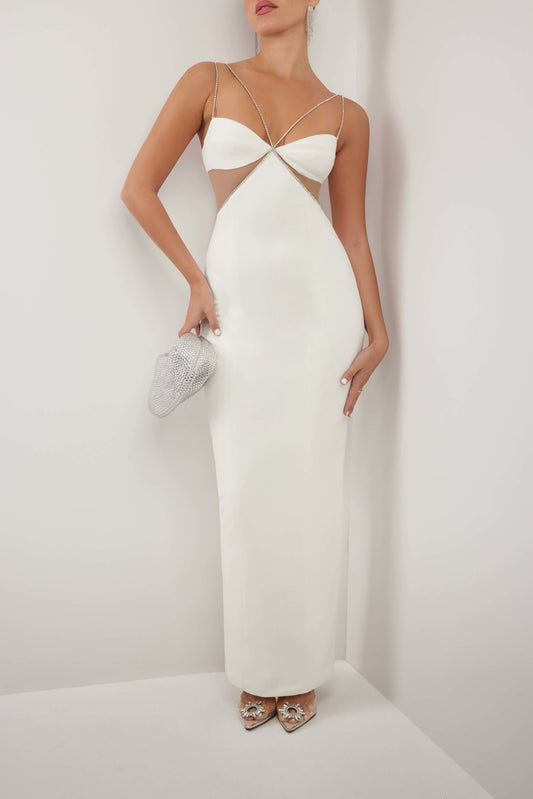 White diamante strap cutout maxi dress