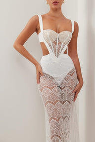 White lace corset cutout sheer maxi dress - HEIRESS BEVERLY HILLS