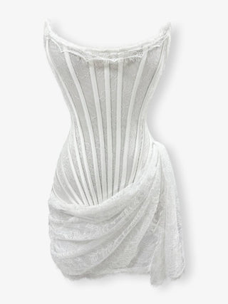 White lace mesh corset drape mini dress - HEIRESS BEVERLY HILLS
